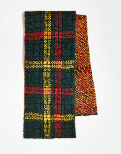 Reclaimed Vintage - Écharpe unisexe à carreaux - Vert, rouge et jaune 