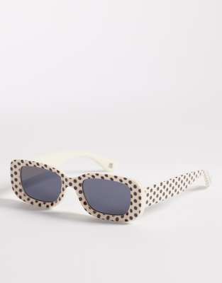 Reclaimed Vintage - Eckige Sonnenbrille mit Polka-Dot-Muster in Cremeweiß und Braun-Bunt