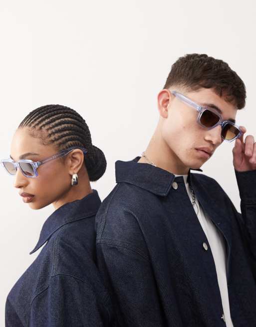 Reclaimed Vintage – Eckige Unisex-Sonnenbrille im 70er-Stil in Blau , 3 von 3