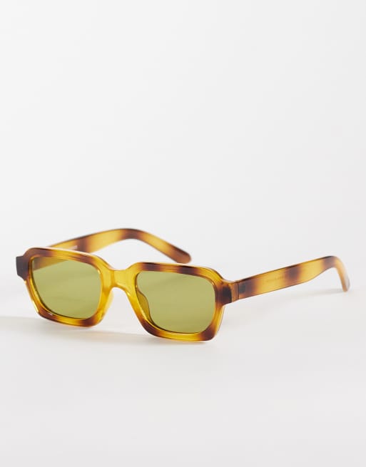 Reclaimed Vintage – Eckige Unisex-Sonnenbrille in heller Schildpattoptik mit grünen Gläsern