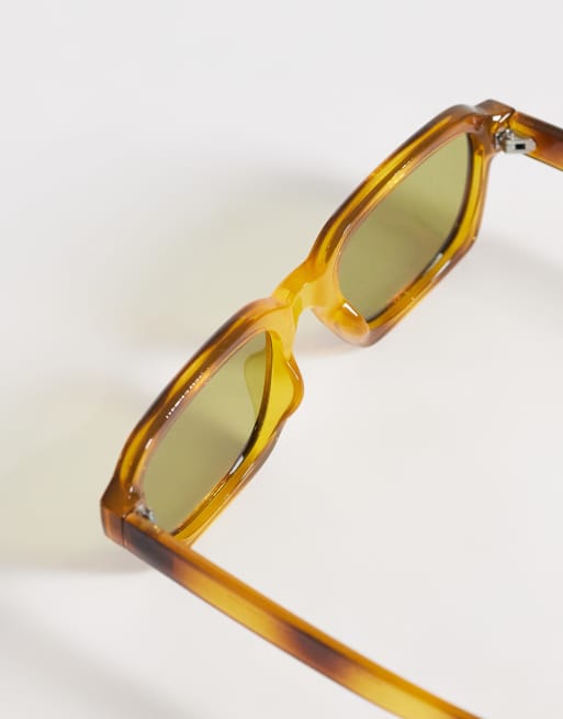 Reclaimed Vintage – Eckige Unisex-Sonnenbrille in heller Schildpattoptik mit grünen Gläsern, 2 von 3