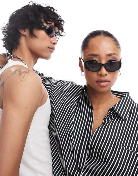 Reclaimed Vintage – Eckige Unisex-Sonnenbrille in Schwarz mit Wrap-around-Gestell - view 1