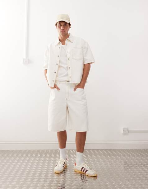 Reclaimed Vintage - Ecrufarvede posede jorts med tobaksbrune sømdetaljer i denim - Del af sæt - view 1