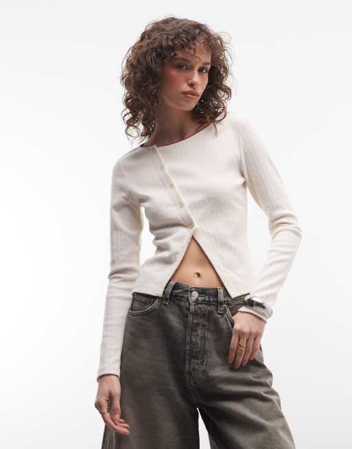 Reclaimed Vintage - Ecrufarvet cardigan i pointelle