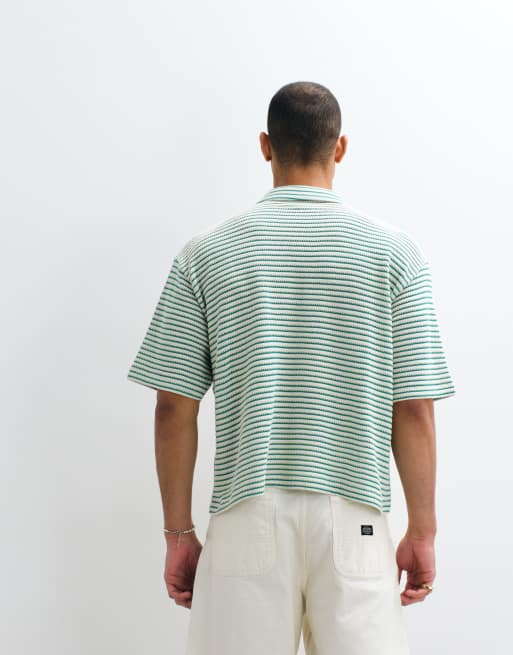 Reclaimed Vintage - Ecrufarvet polo med grønne striber, 5 af 5