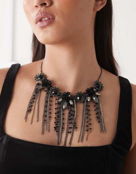 Reclaimed Vintage - Édition limitée - Collier avec pierres, chaînes ornées de strass et fleurs - Argenté - view 1