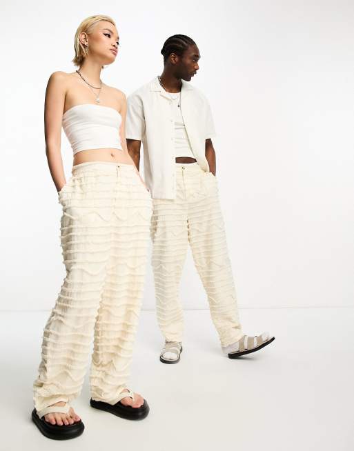 Reclaimed Vintage - Édition limitée - Pantalon large unisexe ample effet usé - Écru