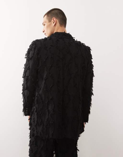 Reclaimed Vintage - Édition Limitée - Veste de costume oversize à détails effilochés - Noir, 4 de 5