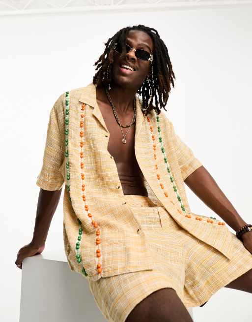 Reclaimed Vintage - Edizione limitata - Camicia a maniche corte a quadri con perline