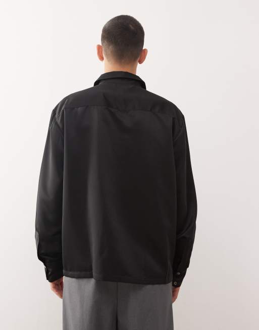 Reclaimed Vintage - Edizione limitata - Camicia oversize in raso nera con dettagli ricamati in velluto, 2 di 5
