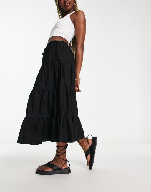 Black midi skirt elasticated waist discount