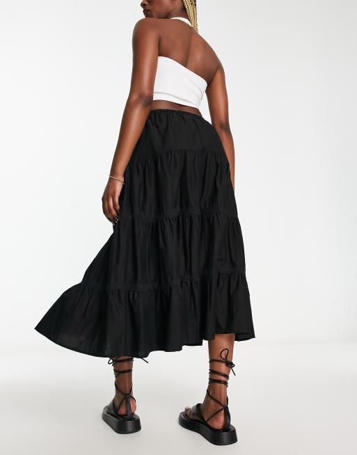 Black elasticated new arrivals midi skirt