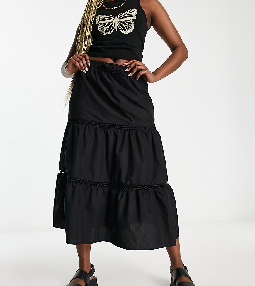 Reclaimed Vintage elasticated waist prairie midi skirt in black