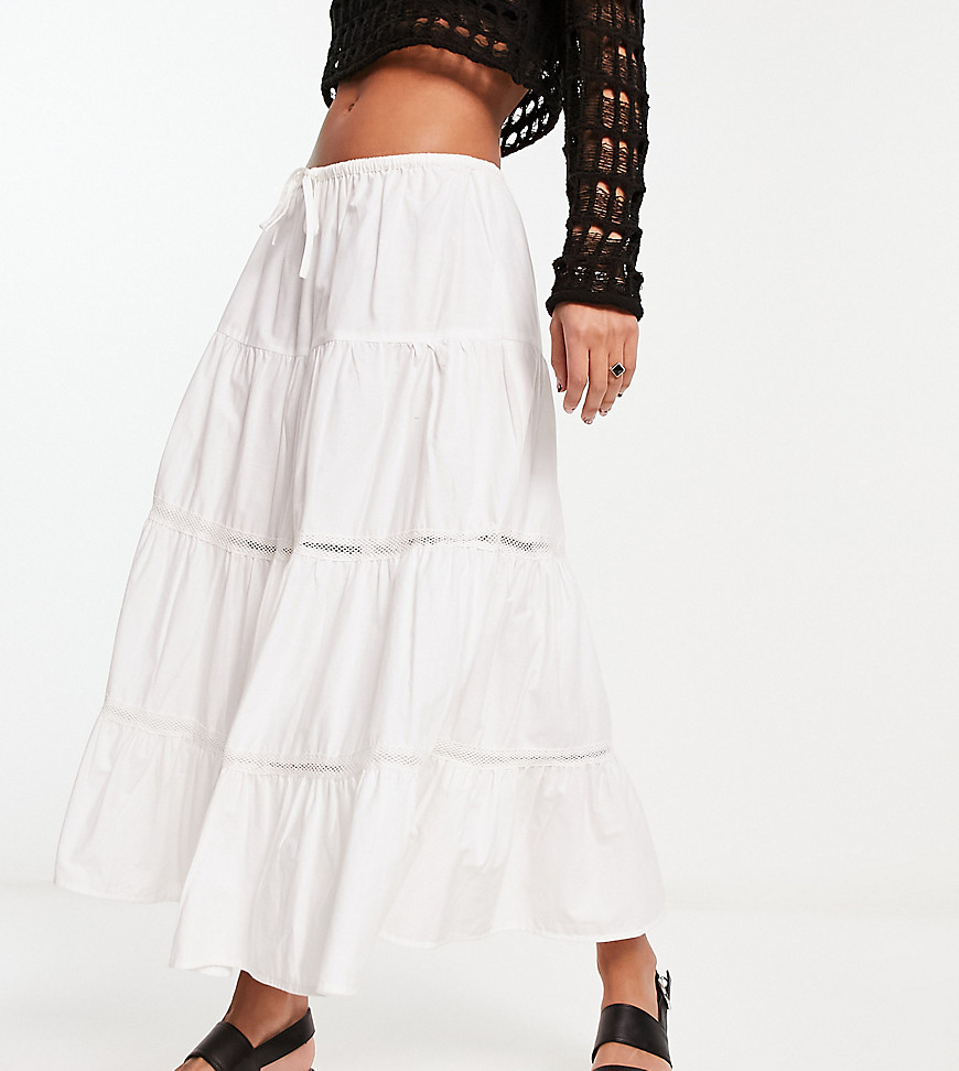 Reclaimed Vintage elasticated waist prairie midi skirt in white-Multi