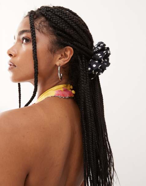 Reclaimed Vintage - Elastico per capelli stile scrunchie nero a pois bianchi - view 1