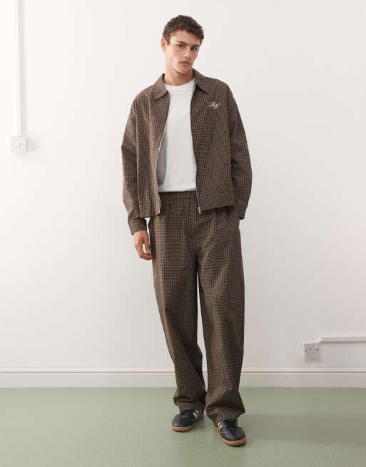 Reclaimed Vintage - Elegante geruite broek met elastische taille in bruin, deel van co-ord set