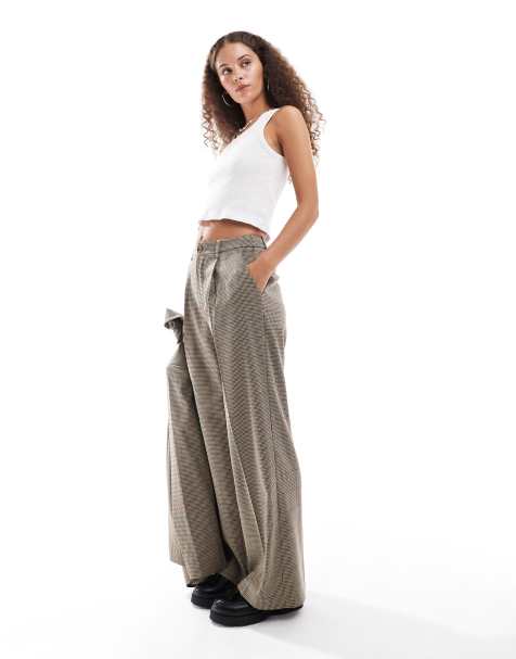 Reclaimed Vintage - Elegante geruite broek met wijde pijpen - view 1