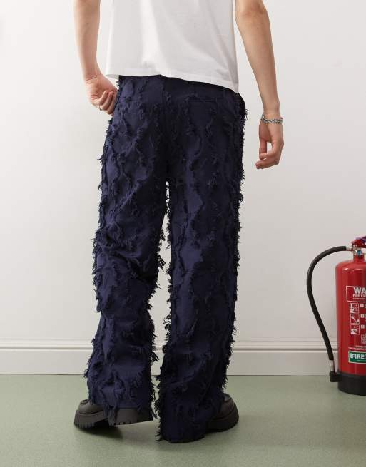 Reclaimed Vintage – Elegante Hose in Marineblau mit Fransen, Kombiteil, 3 von 5