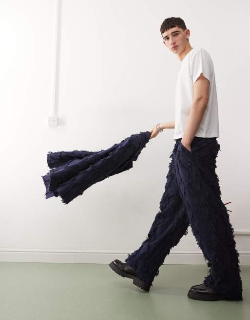 Reclaimed Vintage – Elegante Hose in Marineblau mit Fransen, Kombiteil, 4 von 5