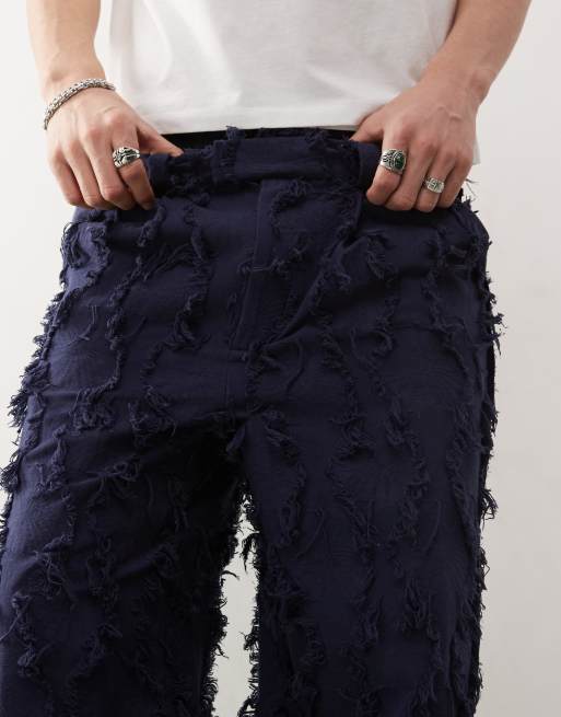 Reclaimed Vintage – Elegante Hose in Marineblau mit Fransen, Kombiteil, 5 von 5