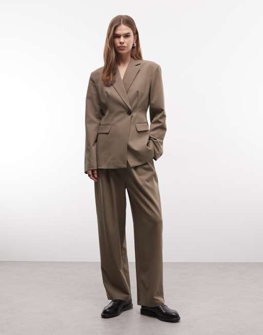 Reclaimed Vintage - Elegante plooibroek in kaki, deel van co-ord set