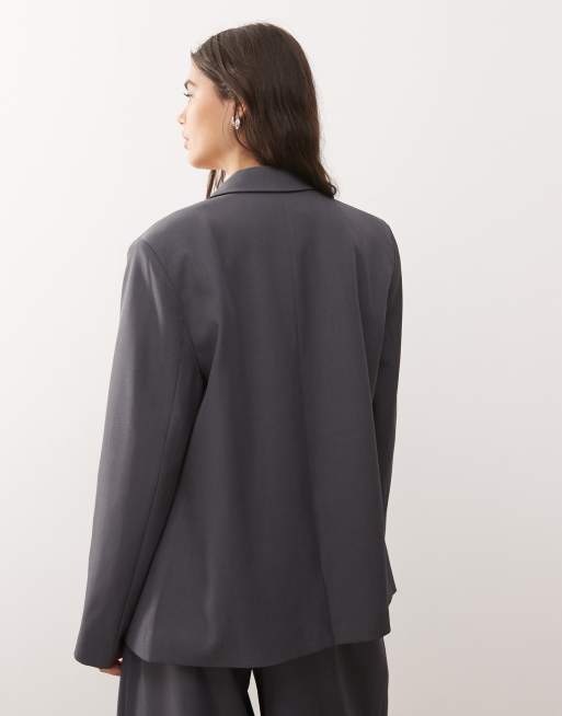 Reclaimed Vintage – Eleganter, einreihiger Oversize-Blazer in Grau mit lockerer Passform, Kombiteil, 4 von 4