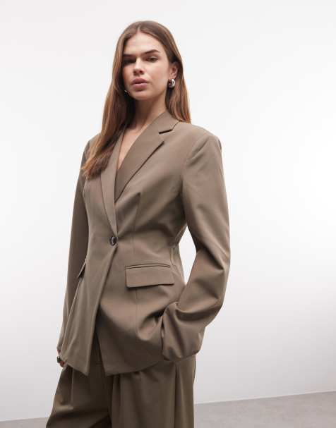 Reclaimed Vintage – Eleganter, taillierter Blazer in Khaki mit asymmetrischem Design, Kombiteil - view 1