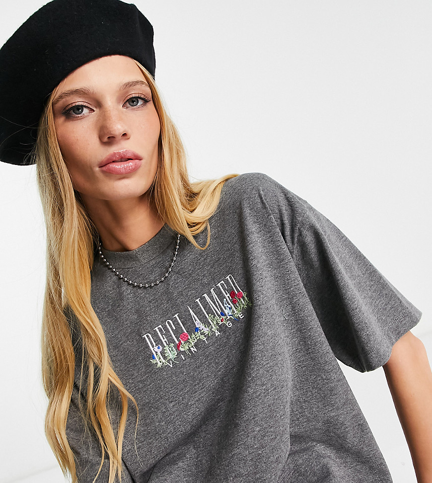 Reclaimed Vintage embroidered t-shirt in charcoal-Gray