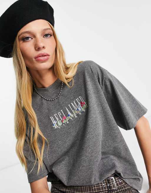 Reclaimed Vintage embroidered t-shirt in charcoal