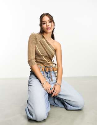 Reclaimed Vintage Exposed Seam Distressed One Shoulder Top-neutral