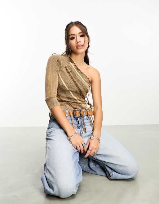 Reclaimed Vintage exposed seam distressed one shoulder top ASOS