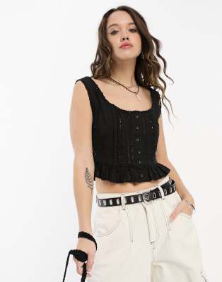Reclaimed Vintage Eyelet Corset Top In Black