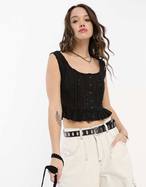 Reclaimed Vintage eyelet corset top in black - view 1