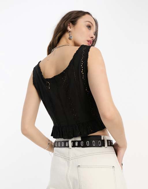 ASOS DESIGN eyelet corset with lace up in black