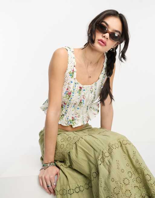 Reclaimed Vintage eyelet corset top in floral print ASOS