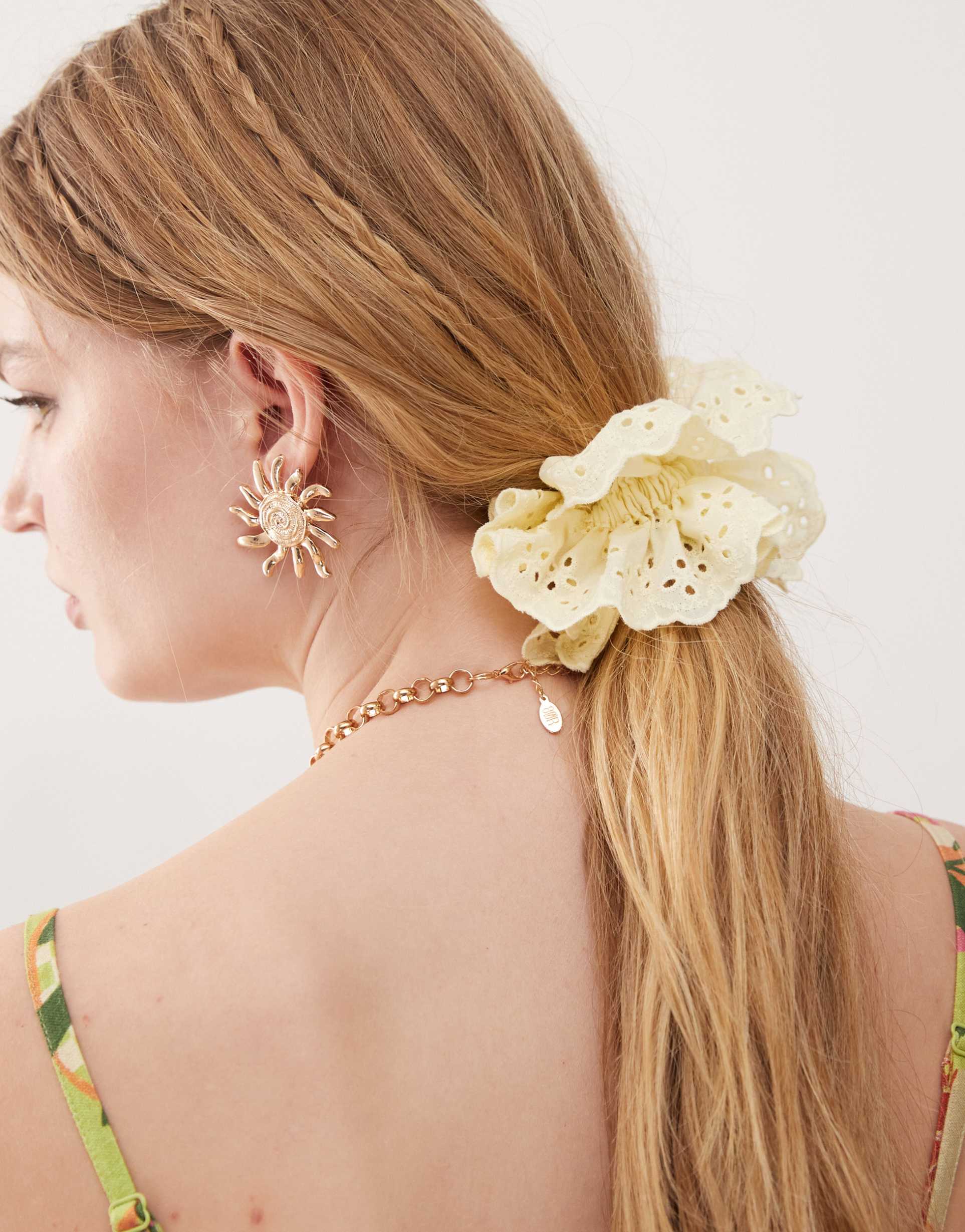 reclaimed vintage eyelet scrunchie in buttermilk yellow