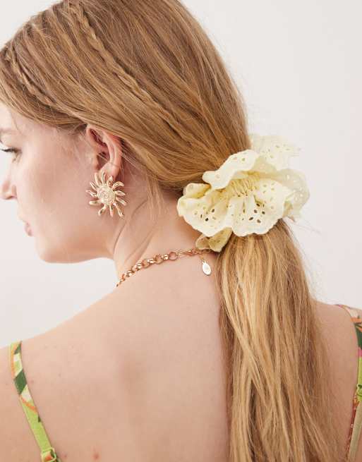 Reclaimed Vintage eyelet scrunchie in buttermilk yellow