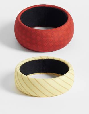 Reclaimed Vintage Fabric Stripe And Polka Dot Bangle 2 Pack In Multi