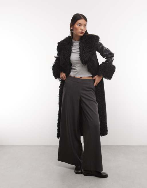 Reclaimed Vintage faux croc look trench coat with faux fur collar