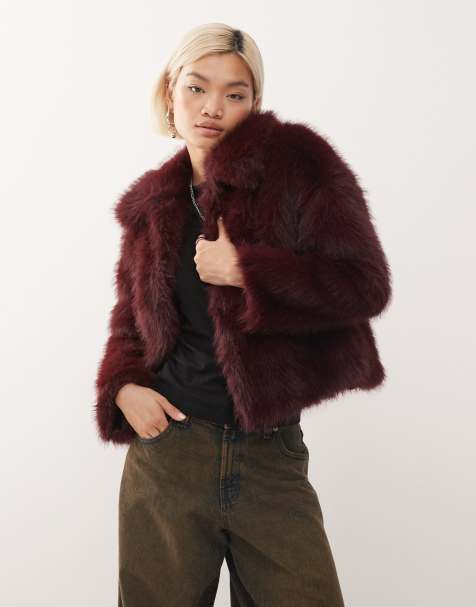 Reclaimed Vintage faux fur boxy jacket in plum - view 1