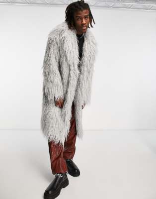 Reclaimed Vintage faux fur coat in gray