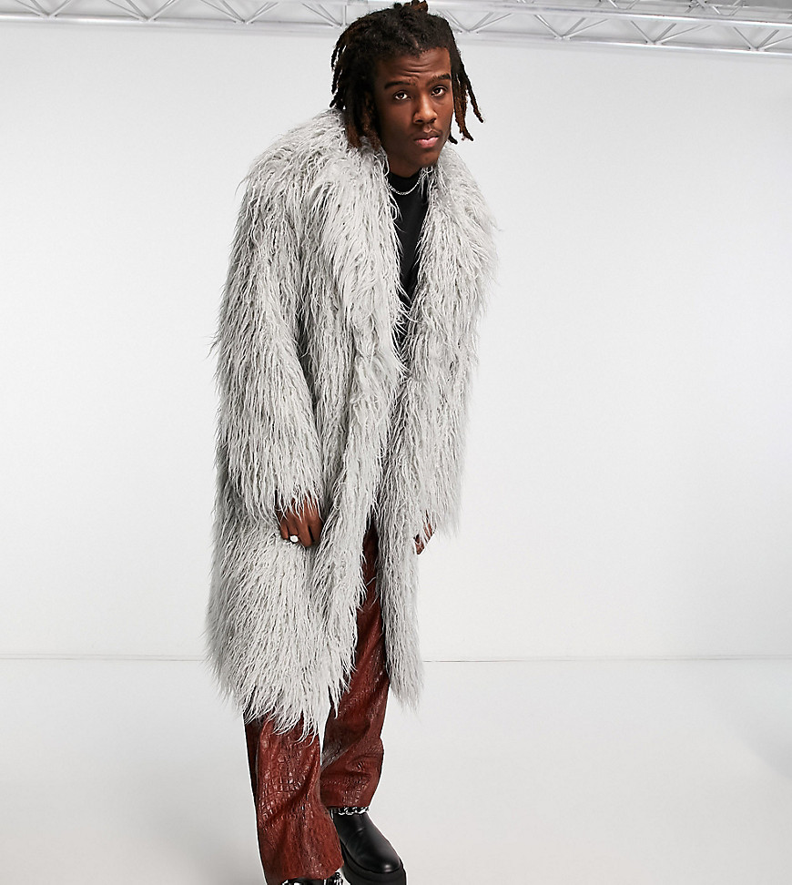 Reclaimed Vintage faux fur coat in gray