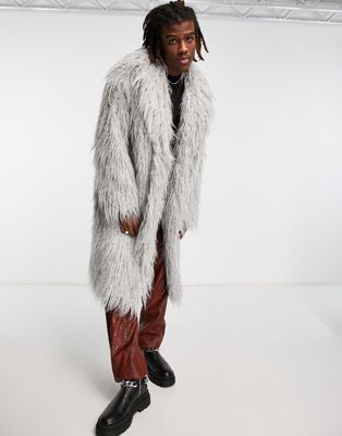 Reclaimed Vintage faux fur coat in grey