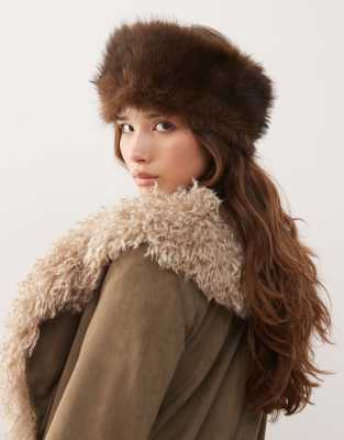 Reclaimed Vintage Faux Fur Headband In Brown
