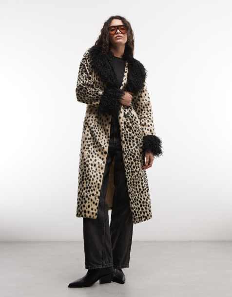 Reclaimed Vintage faux fur mix trim coat in animal - view 1