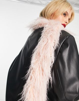 Reclaimed Vintage faux fur skinny scarf in pink