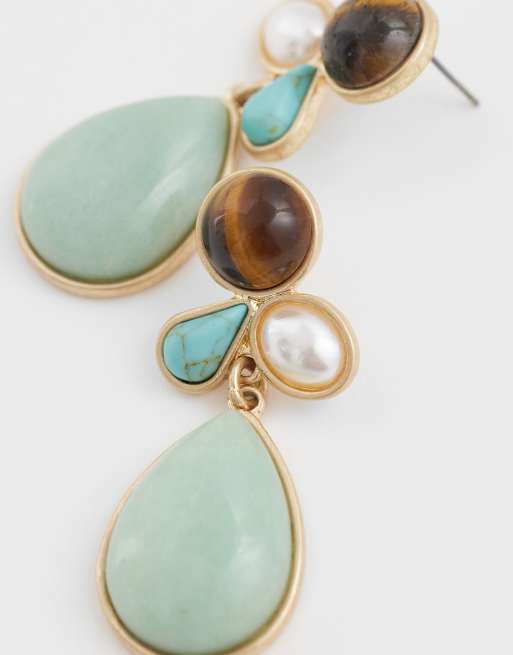 Reclaimed Vintage faux gem stone drop earrings in gold tone, 4 of 4