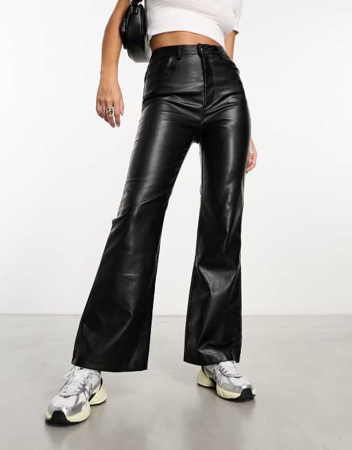 Miss Selfridge faux leather flared pants in black