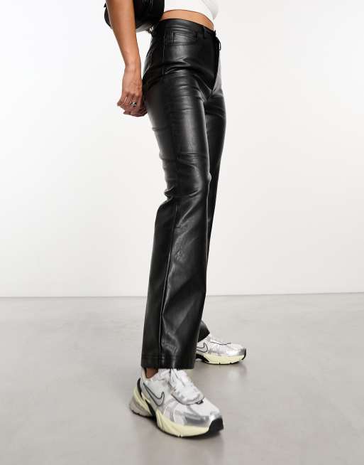 Reclaimed Vintage faux leather flare pants in black, 4 of 4