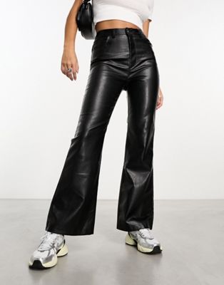 Reclaimed Vintage faux leather flare trouser in black